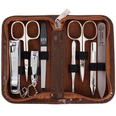 3 Swords Germany – high-quality 8-piece manicure pedicure grooming set for expert nail care with stylish leather case.