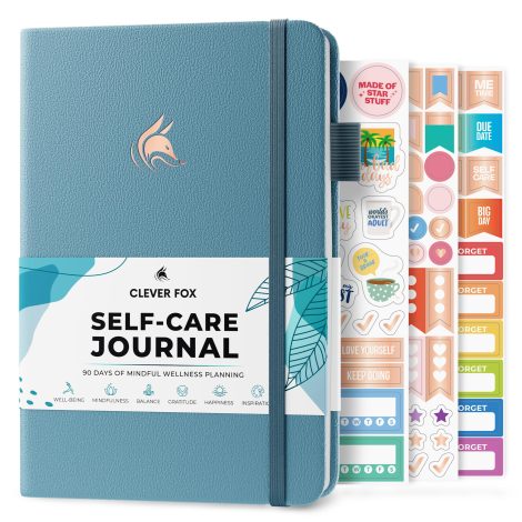 Smart Fox Self-Care Diary – Wellbeing & Daily Pondering Notepad – Mental Health & Personal Growth Diary – Self-Care, Meditation & Mood Diary for Both Sexes – A5 Size (Aquamarine)