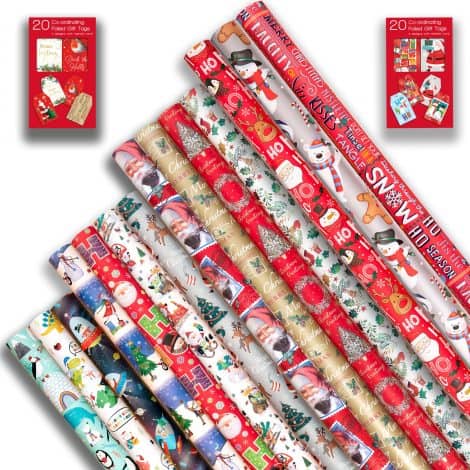 6 sets of 7-meter adorable Christmas gift wrap rolls (42 meters total) – perfect for the festive season, made in the UK.