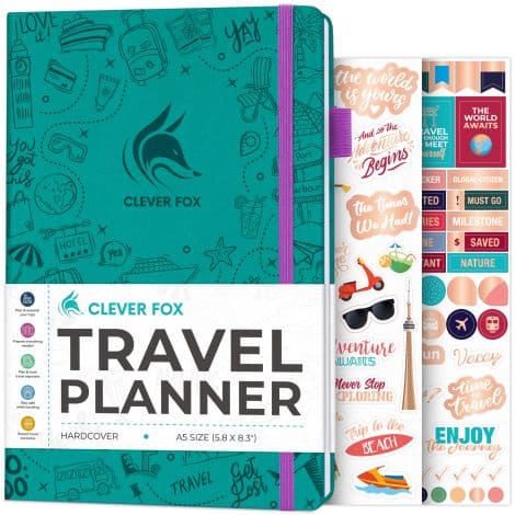 Intelligent Fox Travel Diary – Holiday Organizer for Budget, Packing, Expenses and Memories – A5 Size, Turquoise