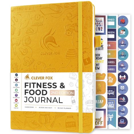 Smart Vixen Health & Food Diary  Nutrition & Exercise Organizer for Ladies & Gents  Meal & Gym Logbook with Schedules, Diet & Training Monitors  Unrestricted Dates, A5, Sturdy Cover (Amber Yellow)