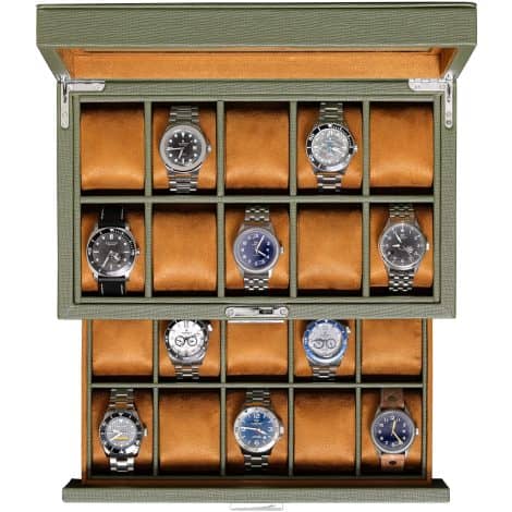 ROTHWELL 20-Slot Leather Watch Casket – High-end Watch Presentation Jewelry Storage – Secured Display Holder