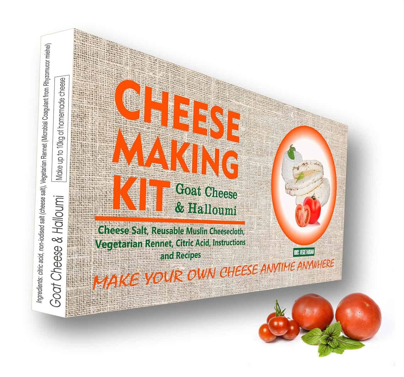 4 Cheeses Making Kit Goat Cheese, Halloumi Cheese, Mozzarella Cheese, Ricotta Cheese Great Gift for All Occasions