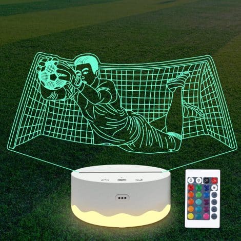 Football Presents for Lads, Trendy Football Goalkeeper Night Lamp 3D Optical Illusion LED with Remote Control 16 Colours Altering Soccer Birthday Souvenir for Sport Enthusiast Ladies Gentleman.