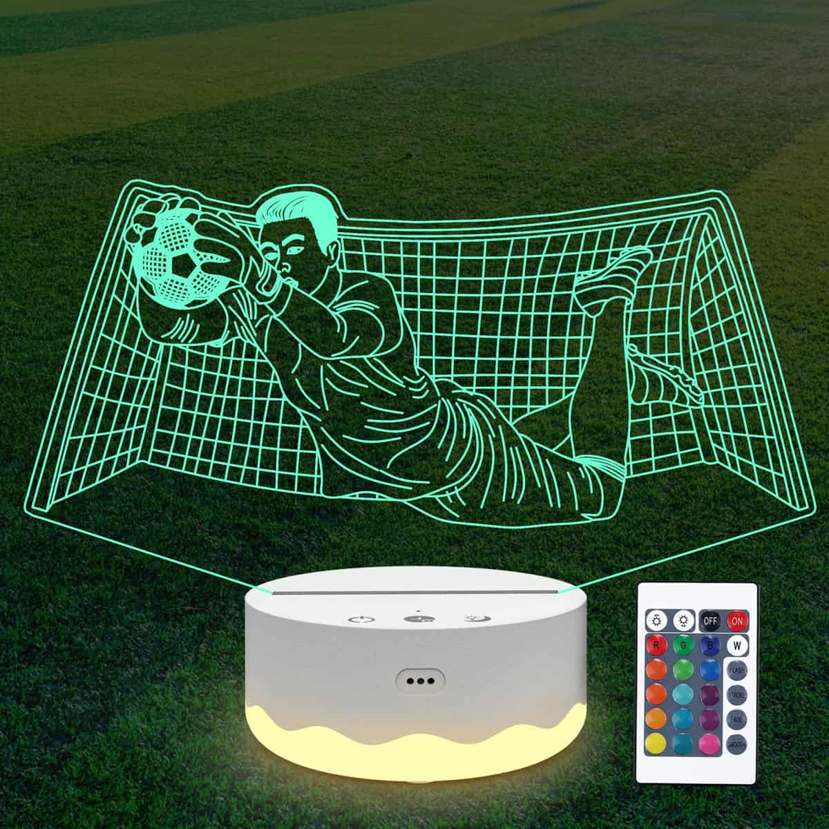 Football Gifts for Boys, Cool Football Goalie Night Light 3D Optical Illusion LED Lamp with Remote Control 16 Colors Changing Soccer Birthday Gift for Sport Fan Girls Man