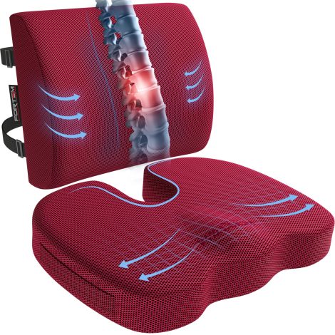 FORTEM Seat Pad, Office Chair Cushion, Chair Back Pillow, Car Seat Cushion with Washable Red Cover