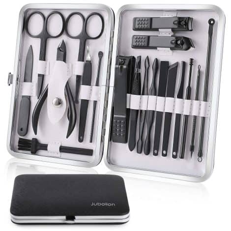 Jubolion 19pcs Stainless Steel Professional Nail Clippers Pedicure Set, a portable manicure kit suitable for travel and home use, a perfect gift for both genders.