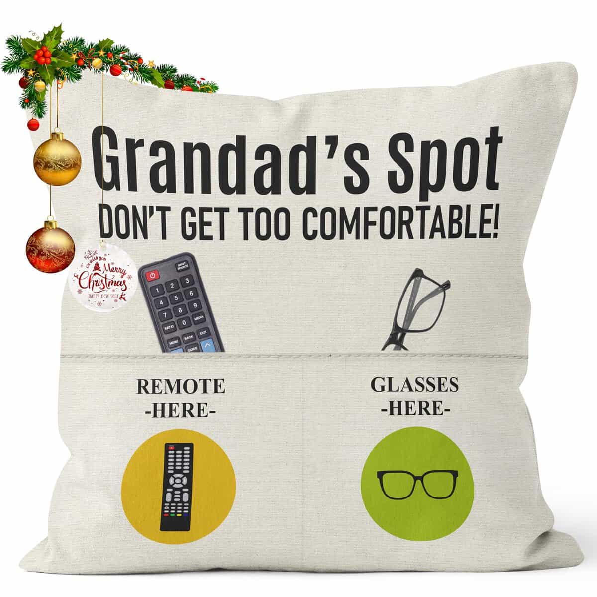 Kies GIFT®(Double-Sided) Gifts for Grandad Birthday Gifts with Pockets Cushion Cover 18x18 Inches Best Grandad Gifts Grandad Gift from Grandchildren Birthday Gifts for Grandad Grandpa Best Gifts