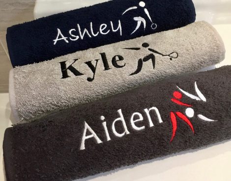 Customised Athletic Towels, Fitness Towels, Embroidered Exercise Towels, Ladies’ Gym Towels, Gents’ Sports Towels (Charcoal)