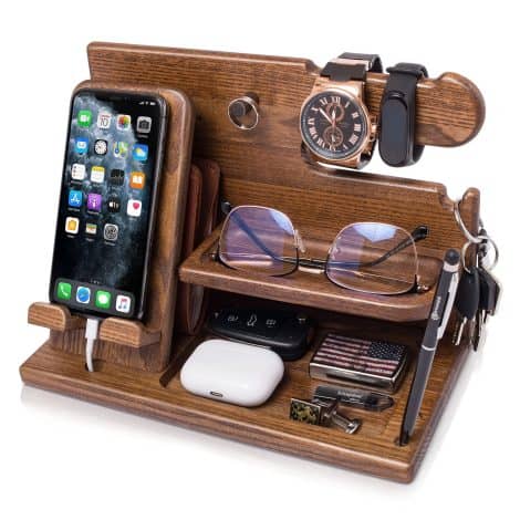 Teslyar presents a wooden phone docking station desk organizer, suitable for gifts on various occasions, perfect for men.