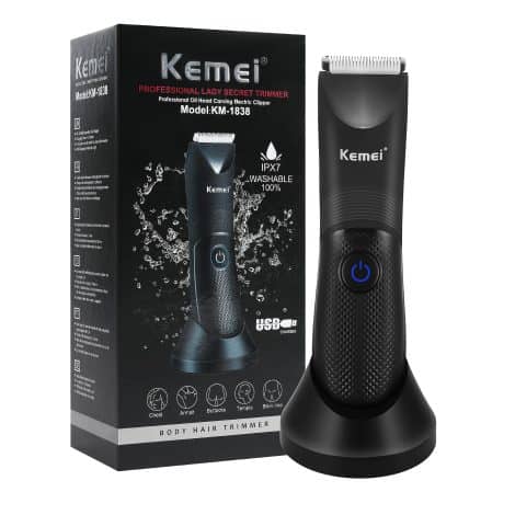 KEMEI Men’s Body Hair Trimmer, Electric Shaver for Beard, Pubic Area, and Balls, Waterproof Groomer with LED Light. Ideal Gift.