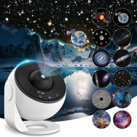 Mexllex Galaxy Light Projector, authentic planetarium with 12 Planet Discs, Starry Sky Lamp for celestial-themed bedroom, party ambiance.