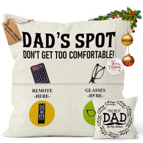 Kies GIFT®(Double-Sided) Gifts for Dad Gifts from Daughter/Daddy with Pockets Cushion Covers 18×18 Inches. Also ideal for Dad’s birthday.