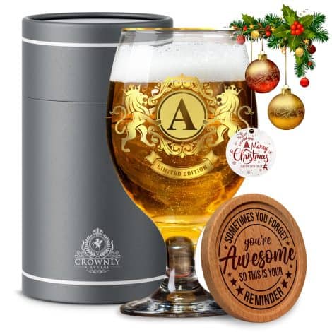 CROWNLY CRYSTAL® Customised Presents for Males Beer Pints for Him, Ideal for Father, Uncle, Boyfriend, Brother, Grandad, Birthday.