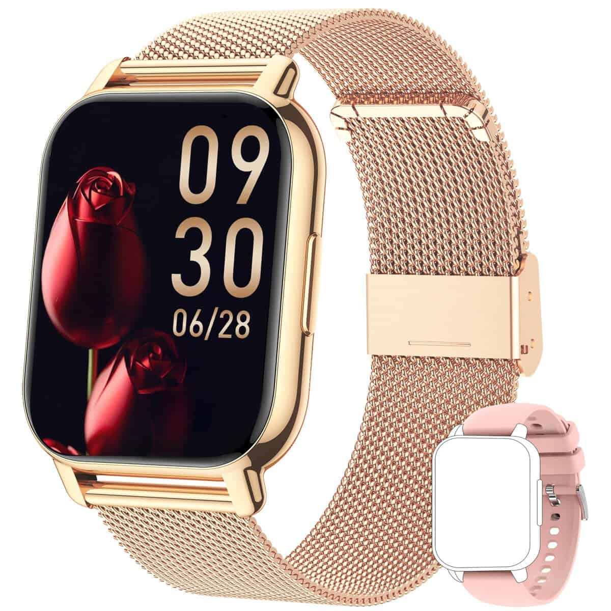 Popglory Smart Watch for Women Men Answer/Make Calls, 1.85" Smartwatch 2 Straps & Split Screen, 100+ Sports Fitness Watch with Blood Pressure/Oxygen/Heart Rate Monitor for iOS and Android