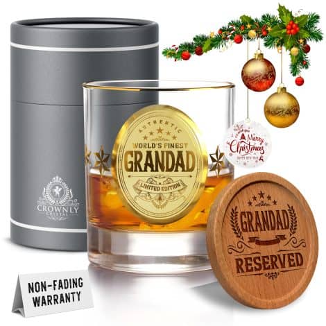 Kies®Gift Golden Gifts for Grandfather – Engraved Whisky Glass for Christmas and Birthdays, Loved by Granddaughters.