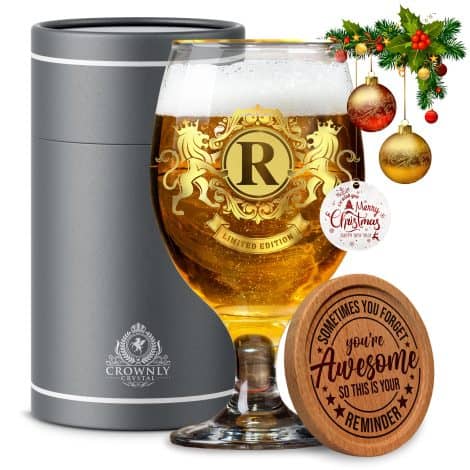 CROWNLY CRYSTAL® customised presents for gentlemen: beer glasses ideal for dads, grandads, partners, brothers, or farewell gifts.