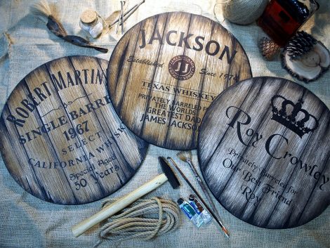 Customised Wall Art Plaque, 11/16/20/24/30 Inch, Handcrafted Bespoke Art on Vintage Wood, Inspired by Whisky, Beer & Wine Casks, Ideal for Home Decoration & Unique Present.